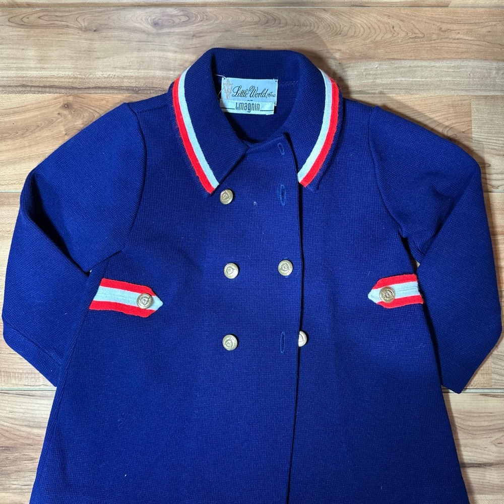 Blue and Red Double-Breasted Pea Coat with Sporty Trim